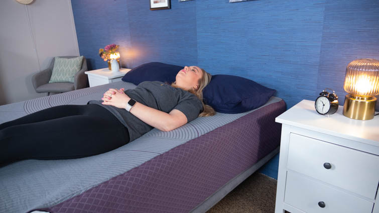 Back sleeping on the Purple Restore Plus.