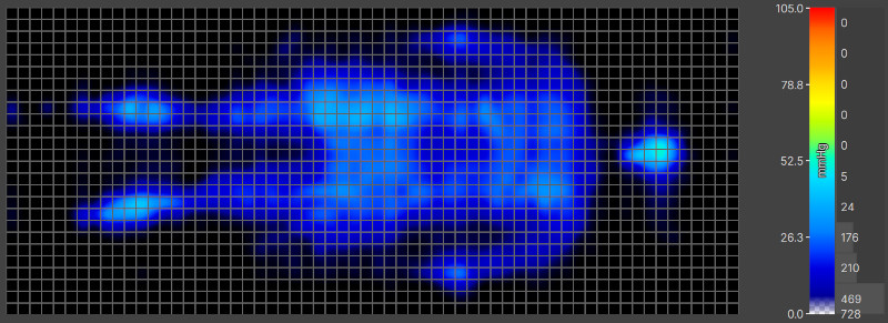 Pressure map of our average-weight tester back-sleeping on a Titan Plus Luxe