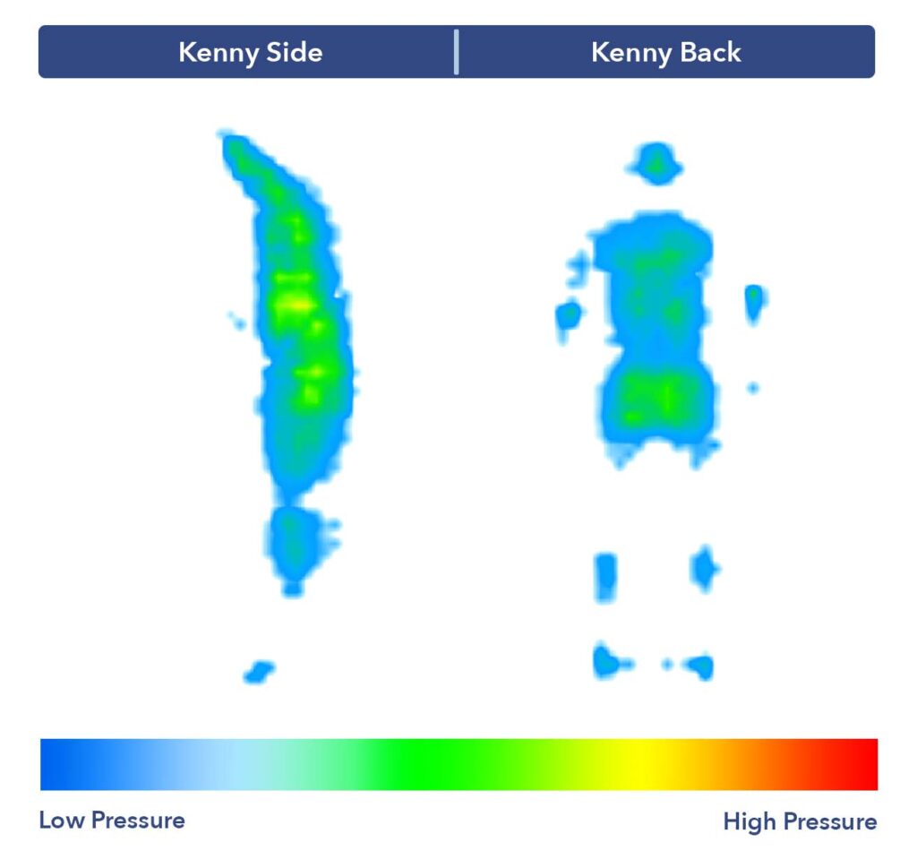 Our tester Kenny's pressure map test results on the Awara Natural Luxury Hybrid mattress.